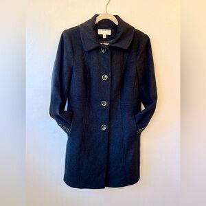 Anne Klein Wool Cashmere Blend Pea Coat Womens 8 Charcoal Long Lined Classic